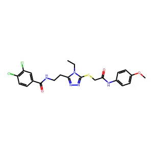 3,4-dichloro-N-[2-[4-ethyl-5-[2-(4-methoxyanilino)-2-oxoethyl]sulfanyl-1,2,4-triazol-3-yl]ethyl]benzamide structure