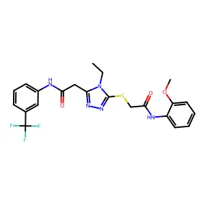 2-[4-ethyl-5-({2-[(2-methoxyphenyl)amino]-2-oxoethyl}sulfanyl)-4H-1,2,4-triazol-3-yl]-N-[3-(trifluoromethyl)phenyl]acetamide structure