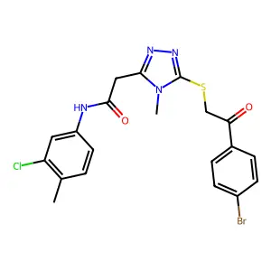 2-(5-{[2-(4-bromophenyl)-2-oxoethyl]sulfanyl}-4-methyl-4H-1,2,4-triazol-3-yl)-N-(3-chloro-4-methylphenyl)acetamide structure