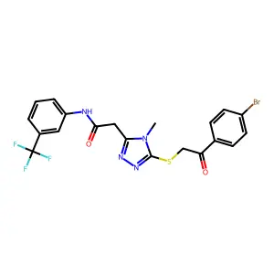 2-(5-{[2-(4-bromophenyl)-2-oxoethyl]sulfanyl}-4-methyl-4H-1,2,4-triazol-3-yl)-N-[3-(trifluoromethyl)phenyl]acetamide structure