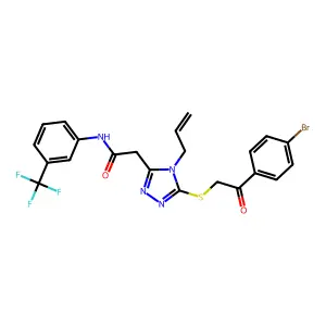 2-[5-[2-(4-bromophenyl)-2-oxoethyl]sulfanyl-4-prop-2-enyl-1,2,4-triazol-3-yl]-N-[3-(trifluoromethyl)phenyl]acetamide structure