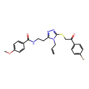 N-[2-[5-[2-(4-bromophenyl)-2-oxoethyl]sulfanyl-4-prop-2-enyl-1,2,4-triazol-3-yl]ethyl]-4-methoxybenzamide structure