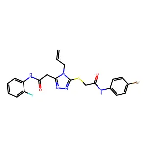 2-[5-({2-[(4-bromophenyl)amino]-2-oxoethyl}sulfanyl)-4-(prop-2-en-1-yl)-4H-1,2,4-triazol-3-yl]-N-(2-fluorophenyl)acetamide structure