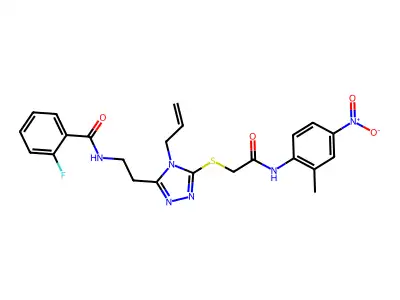 2-fluoro-N-[2-[5-[2-(2-methyl-4-nitroanilino)-2-oxoethyl]sulfanyl-4-prop-2-enyl-1,2,4-triazol-3-yl]ethyl]benzamide structure