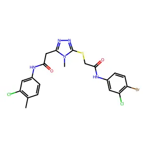 2-[5-({2-[(4-bromo-3-chlorophenyl)amino]-2-oxoethyl}sulfanyl)-4-methyl-4H-1,2,4-triazol-3-yl]-N-(3-chloro-4-methylphenyl)acetamide structure