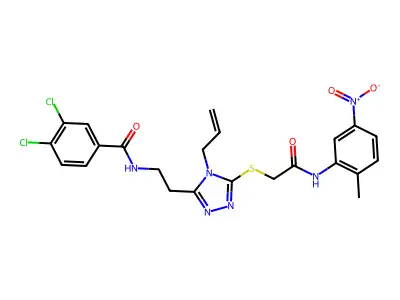 3,4-dichloro-N-[2-[5-[2-(2-methyl-5-nitroanilino)-2-oxoethyl]sulfanyl-4-prop-2-enyl-1,2,4-triazol-3-yl]ethyl]benzamide structure