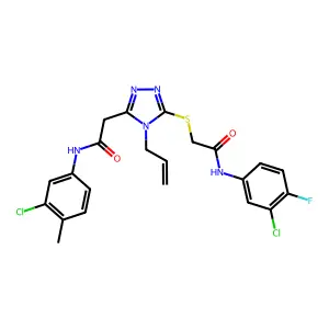 2-[5-({2-[(3-chloro-4-fluorophenyl)amino]-2-oxoethyl}sulfanyl)-4-(prop-2-en-1-yl)-4H-1,2,4-triazol-3-yl]-N-(3-chloro-4-methylphenyl)acetamide structure