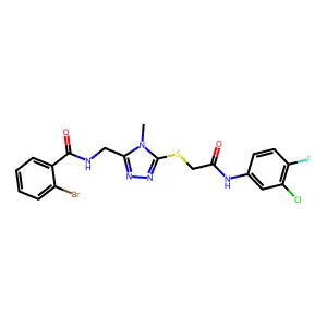 2-bromo-N-[[5-[2-(3-chloro-4-fluoroanilino)-2-oxoethyl]sulfanyl-4-methyl-1,2,4-triazol-3-yl]methyl]benzamide structure