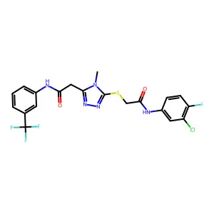 2-[5-({2-[(3-chloro-4-fluorophenyl)amino]-2-oxoethyl}sulfanyl)-4-methyl-4H-1,2,4-triazol-3-yl]-N-[3-(trifluoromethyl)phenyl]acetamide structure