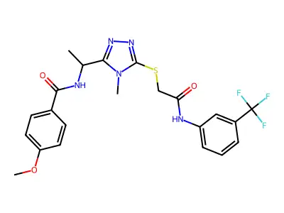 4-methoxy-N-(1-{4-methyl-5-[(2-oxo-2-{[3-(trifluoromethyl)phenyl]amino}ethyl)sulfanyl]-4H-1,2,4-triazol-3-yl}ethyl)benzamide structure