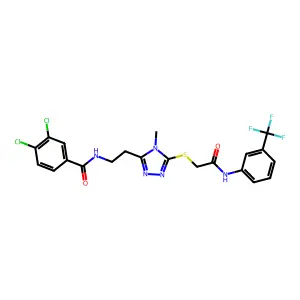 3,4-dichloro-N-(2-{4-methyl-5-[(2-oxo-2-{[3-(trifluoromethyl)phenyl]amino}ethyl)sulfanyl]-4H-1,2,4-triazol-3-yl}ethyl)benzamide structure