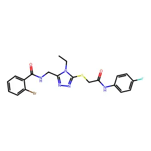 2-bromo-N-[[4-ethyl-5-[2-(4-fluoroanilino)-2-oxoethyl]sulfanyl-1,2,4-triazol-3-yl]methyl]benzamide structure