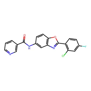 N-[2-(2-chloro-4-fluorophenyl)-1,3-benzoxazol-5-yl]pyridine-3-carboxamide structure