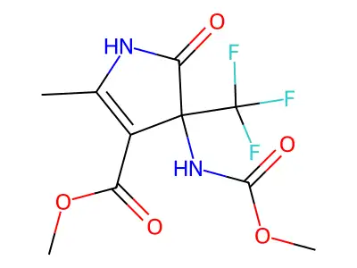 methyl 4-[(methoxycarbonyl)amino]-2-methyl-5-oxo-4-(trifluoromethyl)-4,5-dihydro-1H-pyrrole-3-carboxylate structure