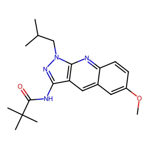 N-[6-methoxy-1-(2-methylpropyl)pyrazolo[3,4-b]quinolin-3-yl]-2,2-dimethylpropanamide structure