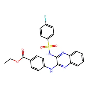 Ethyl 4-[[3-[(4-fluorophenyl)sulfonylamino]quinoxalin-2-yl]amino]benzoate structure