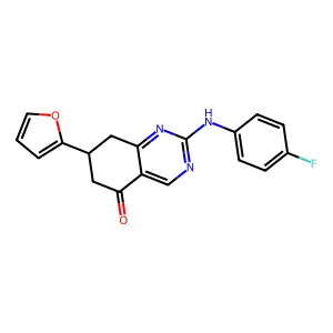 2-[(4-fluorophenyl)amino]-7-(furan-2-yl)-7,8-dihydroquinazolin-5(6H)-one structure