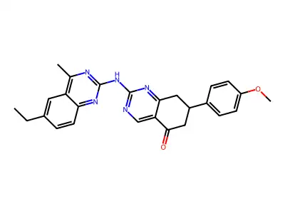 2-[(6-ethyl-4-methylquinazolin-2-yl)amino]-7-(4-methoxyphenyl)-7,8-dihydroquinazolin-5(6H)-one structure