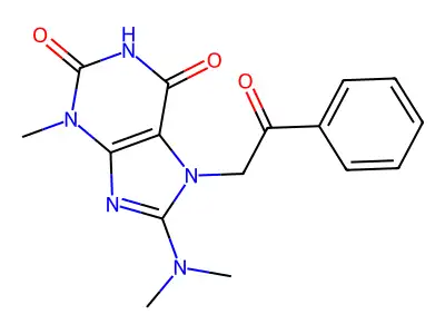 8-(dimethylamino)-3-methyl-7-(2-oxo-2-phenylethyl)-1H-purine-2,6(3H,7H)-dione structure