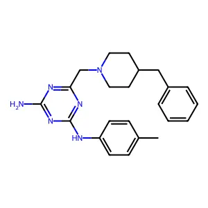6-[(4-benzylpiperidin-1-yl)methyl]-N-(4-methylphenyl)-1,3,5-triazine-2,4-diamine structure