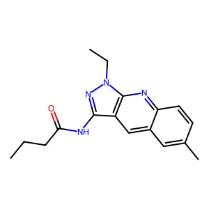 N-(1-ethyl-6-methylpyrazolo[3,4-b]quinolin-3-yl)butanamide structure