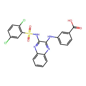3-[(3-{[(2,5-Dichlorophenyl)sulfonyl]amino}quinoxalin-2-yl)amino]benzoic acid structure