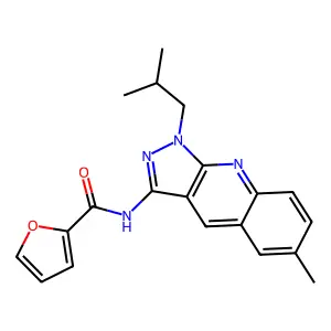 N-[6-methyl-1-(2-methylpropyl)-3-pyrazolo[3,4-b]quinolinyl]-2-furancarboxamide structure