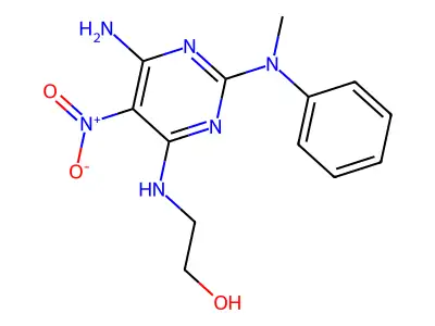 2-[[6-amino-2-(N-methylanilino)-5-nitropyrimidin-4-yl]amino]ethanol structure