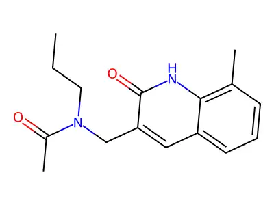 N-[(8-methyl-2-oxo-1H-quinolin-3-yl)methyl]-N-propylacetamide structure