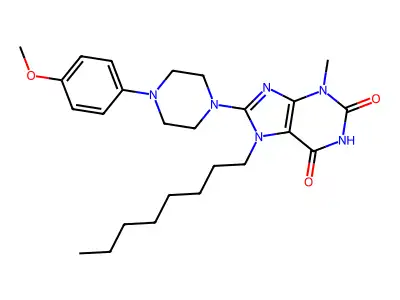 8-(4-(4-methoxyphenyl)piperazin-1-yl)-3-methyl-7-octyl-1H-purine-2,6(3H,7H)-dione structure
