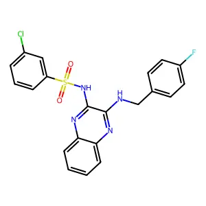 3-chloro-N-[(2Z)-3-[(4-fluorobenzyl)amino]quinoxalin-2(1H)-ylidene]benzenesulfonamide structure