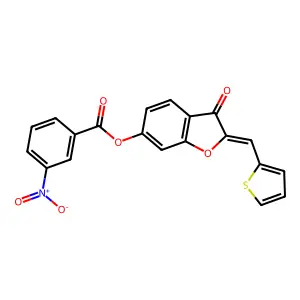 (Z)-3-oxo-2-(thiophen-2-ylmethylene)-2,3-dihydrobenzofuran-6-yl 3-nitrobenzoate structure