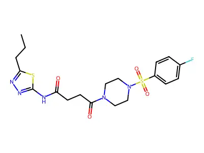 4-[4-(4-fluorophenyl)sulfonylpiperazin-1-yl]-4-oxo-N-(5-propyl-1,3,4-thiadiazol-2-yl)butanamide structure