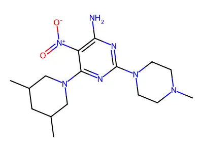 6-(3,5-dimethylpiperidin-1-yl)-2-(4-methylpiperazin-1-yl)-5-nitropyrimidin-4-amine structure