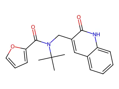 N-tert-butyl-N-[(2-oxo-1H-quinolin-3-yl)methyl]furan-2-carboxamide structure