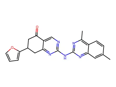 2-[(4,7-dimethylquinazolin-2-yl)amino]-7-(2-furyl)-7,8-dihydroquinazolin-5(6H)-one structure