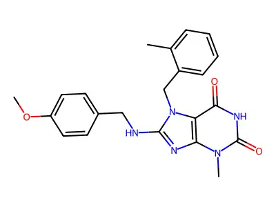 8-[(4-methoxyphenyl)methylamino]-3-methyl-7-[(2-methylphenyl)methyl]purine-2,6-dione structure