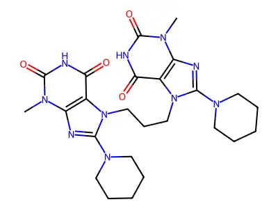 7,7'-(propane-1,3-diyl)bis(3-methyl-8-(piperidin-1-yl)-1H-purine-2,6(3H,7H)-dione) structure