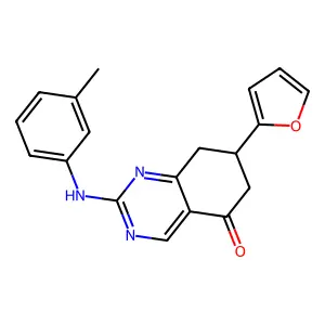 7-(furan-2-yl)-2-(3-methylanilino)-7,8-dihydro-6H-quinazolin-5-one structure