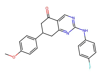 2-[(4-fluorophenyl)amino]-7-(4-methoxyphenyl)-7,8-dihydroquinazolin-5(6H)-one structure