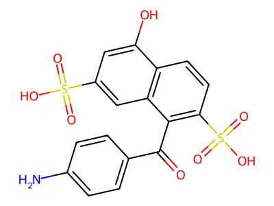 4-Aminobenzoyl-5-hydroxynaphthalene-2,7-disulphonic acid structure