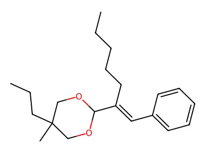 5-Methyl-2-(1-phenylhept-1-en-2-yl)-5-propyl-1,3-dioxane structure