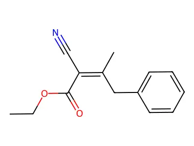 Ethyl 2-cyano-3-methyl-4-phenylbut-2-enoate structure