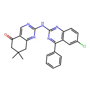 2-[(6-chloro-4-phenylquinazolin-2-yl)amino]-7,7-dimethyl-7,8-dihydroquinazolin-5(6H)-one structure