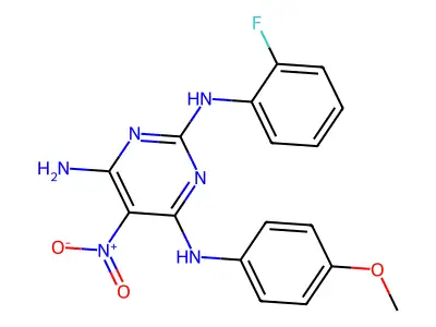 N2-(2-fluorophenyl)-N4-(4-methoxyphenyl)-5-nitropyrimidine-2,4,6-triamine structure