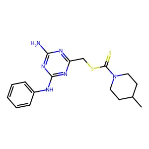 (4-Amino-6-anilino-1,3,5-triazin-2-yl)methyl 4-methylpiperidine-1-carbodithioate structure