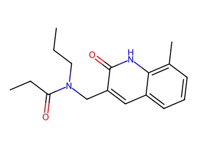 N-[(8-methyl-2-oxo-1H-quinolin-3-yl)methyl]-N-propylpropanamide structure