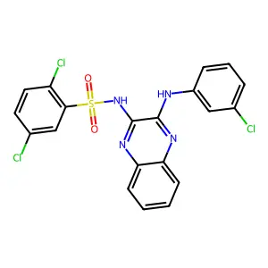 2,5-dichloro-N-{3-[(3-chlorophenyl)amino]quinoxalin-2-yl}benzenesulfonamide structure
