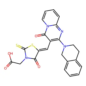 [(5Z)-5-{[2-(3,4-dihydroisoquinolin-2(1H)-yl)-4-oxo-4H-pyrido[1,2-a]pyrimidin-3-yl]methylidene}-4-oxo-2-thioxo-1,3-thiazolidin-3-yl]acetic acid structure