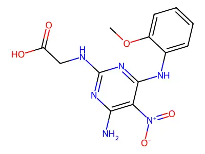 2-((4-Amino-6-((2-methoxyphenyl)amino)-5-nitropyrimidin-2-yl)amino)acetic acid structure